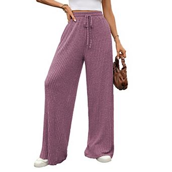 Women's Ribbed Knit Casual Wide Leg Loose Relaxed Fit Pants