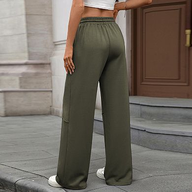 Womens Wide Leg Sweatpants Casual Loose Solid Color Pants With Pockets
