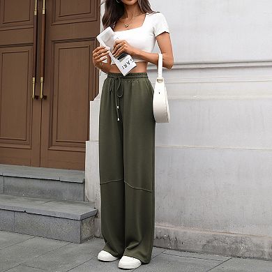 Womens Wide Leg Sweatpants Casual Loose Solid Color Pants With Pockets