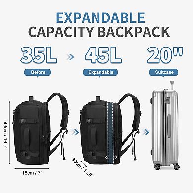 Expandable Laptop Travel Backpack, TSA Carry-On Bag Water-Resistant