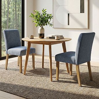 Upholstered Armless Dining Chairs Set of 2, Parsons Dining Room Chairs with Wood Legs