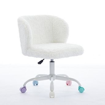 Faux Alpaca Wool Office Chair, Wide Comfort Seat with Ergonomic Backrest, Metal Base Swivel Chair