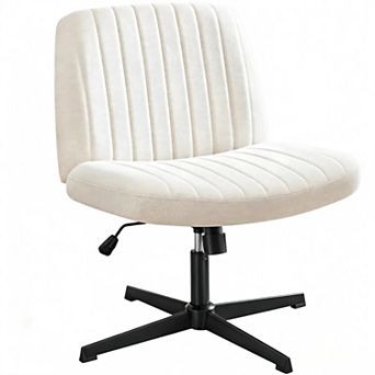 YIORTWO Cross Legged Armless Swivel Office Chair Adjustable No Wheels Fabric Seat