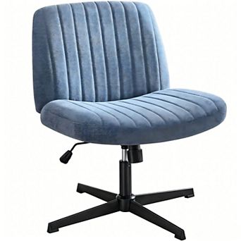 YIORTWO Cross Legged Armless Swivel Office Chair Adjustable No Wheels Fabric Seat
