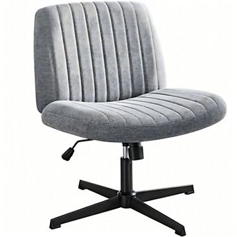 YIORTWO Cross Legged Armless Swivel Office Chair Adjustable No Wheels Fabric Seat