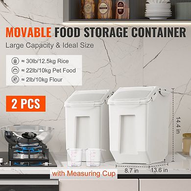 YIORTWO 2 Pack 15L Ingredient Storage Bin with Measuring Cups Airtight Pet Food Container