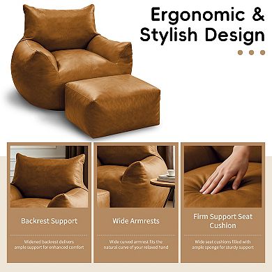 Heybly Bean Bag Chair with Ottoman, Large Memory Foam Single Sofa for Adults or Kids