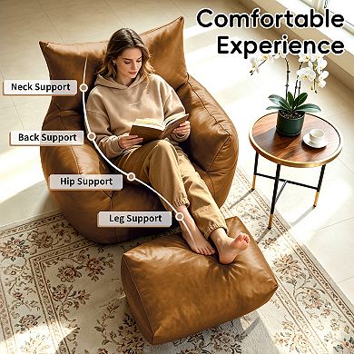 Heybly Bean Bag Chair with Ottoman, Large Memory Foam Single Sofa for Adults or Kids