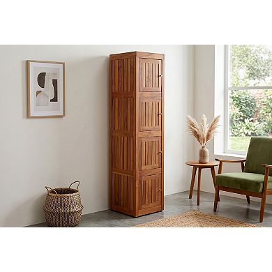 Sula Four-Level Square Teak Tower Cabinet