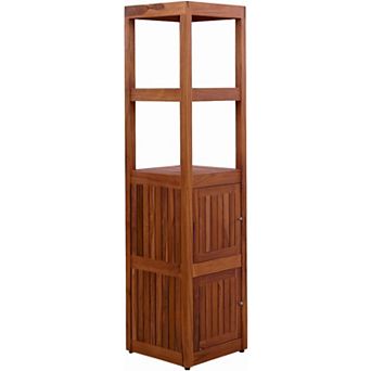 16" Sula Two-Level Square Teak Tower Cabinet with Open Display Shelving