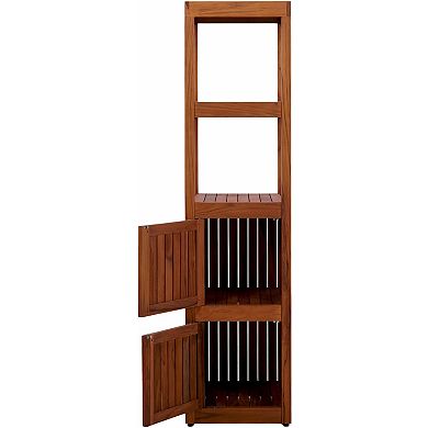 16" Sula Two-Level Square Teak Tower Cabinet with Open Display Shelving