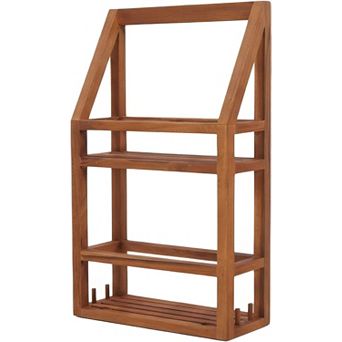 Moa Wide Teak Shower Caddy with Stainless Steel Hooks