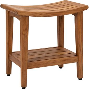 18" Sumba-Bjon Slatted Teak Shower Bench with Shelf