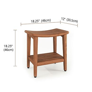 18" Sumba-Bjon Slatted Teak Shower Bench with Shelf