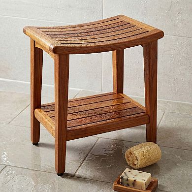 18" Sumba-Bjon Slatted Teak Shower Bench with Shelf