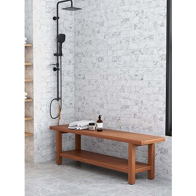 60" Spa Manor Teak Shower Bench with Shelf