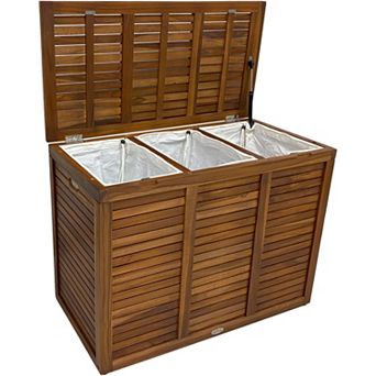 Spa Large-Size Triple Walnut-Shield Teak Laundry or Storage Hamper