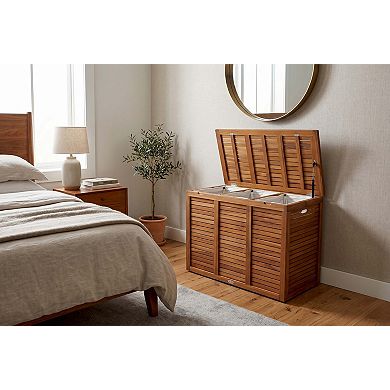 Spa Large-Size Triple Walnut-Shield Teak Laundry or Storage Hamper