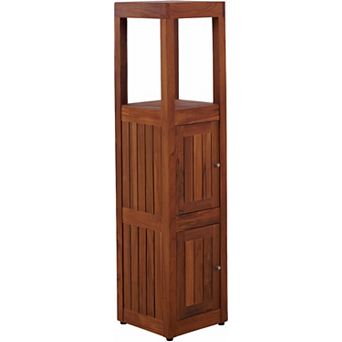 Sula Two-Level Square Teak Tower Cabinet with Open Display Shelving