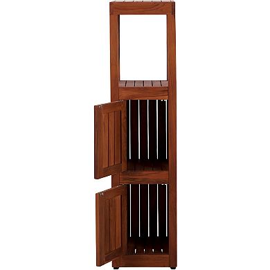 Sula Two-Level Square Teak Tower Cabinet with Open Display Shelving