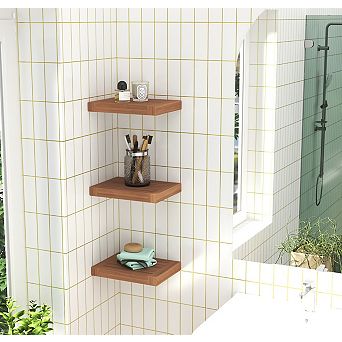12" Moa Floating Teak Wall Shelf
