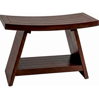 Patented 36" Asia Mocha-Shield Teak Shower Bench With Shelf