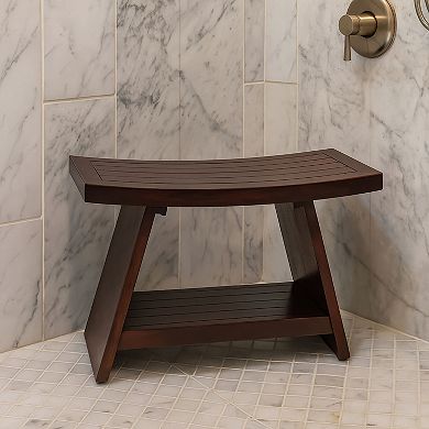 Patented 36" Asia Mocha-Shield Teak Shower Bench With Shelf