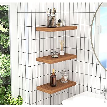 18" Moa Floating Teak Wall Shelf