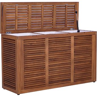 Nila Triple Size Wall-Hugging Teak Louvered Laundry & Storage Hamper