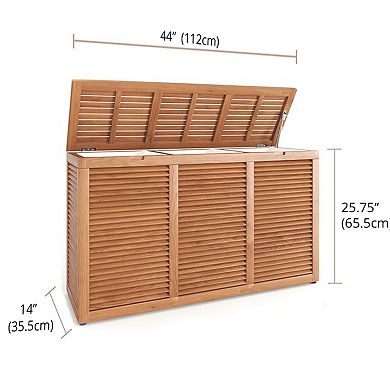 Nila Triple Size Wall-Hugging Teak Louvered Laundry & Storage Hamper