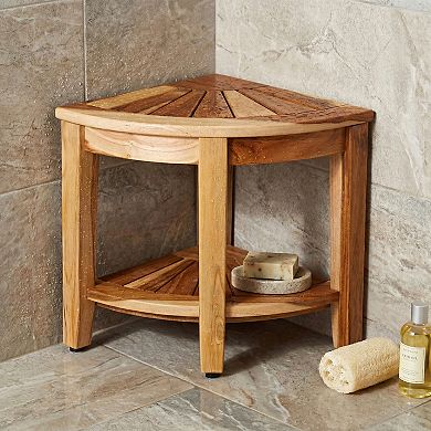 15.5" Kai Clear-Shield Corner Teak Shower Bench with Shelf