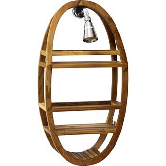 Patented Moa Clear-Shield Oval Teak Shower Organizer