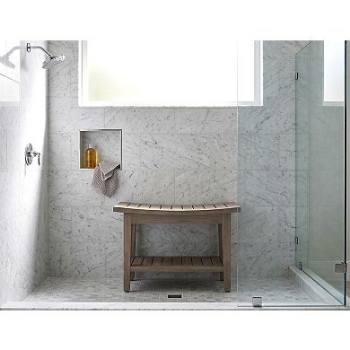 24" Maluku Mist-Shield Teak Shower Bench with Shelf