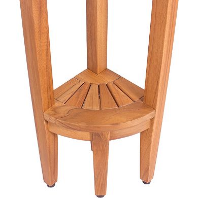 Kai-Petite Two-Tier Corner Teak Bath Stand with Angled Shaving & Washing Foot Rest