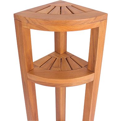 Kai-Petite Two-Tier Corner Teak Bath Stand with Angled Shaving & Washing Foot Rest