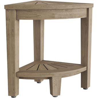 Patented Kai-Petite Mist-Shield Corner Teak Shower Bench with Shelf