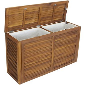 The Original Nila Teak Wall Hugging Louvered Double Hamper