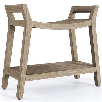 Patented Asia Ascend Mist-Shield Estate Teak Shower Bench with Shelf