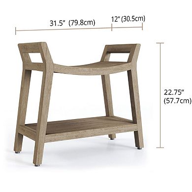 Patented Asia Ascend Mist-Shield Estate Teak Shower Bench with Shelf