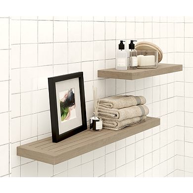 36" Moa Mist-Shield Floating Teak Wall Shelf