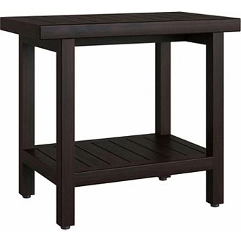 24" Spa Mocha-Shield Teak Shower Bench with Elevated Height & Shelf