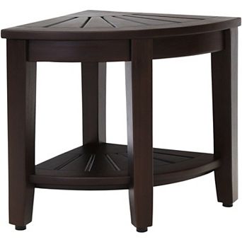 15.5" Kai Mocha-Shield Corner Teak Shower Bench with Shelf