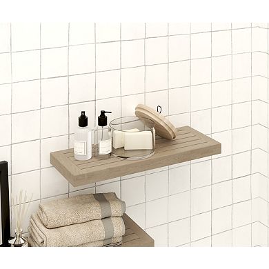 24" Moa Mist-Shield Floating Teak Wall Shelf
