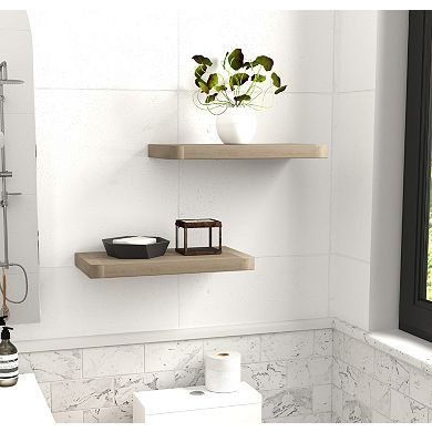 18" Moa Mist-Shield Floating Teak Wall Shelf