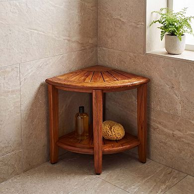 Kai Bjon Corner Teak Shower Bench with Shelf