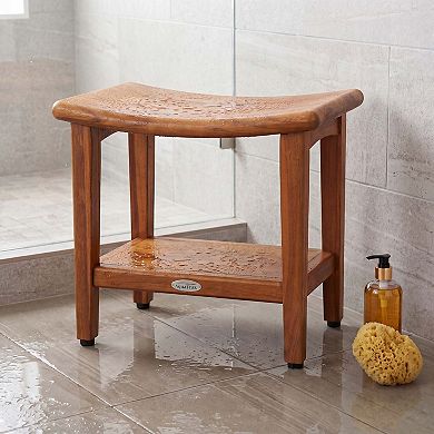 18" Sumba-Bjon Solid Top Teak Shower Bench with Shelf