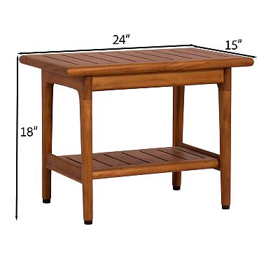 24" Maluku-Bjon Slatted Teak Shower Bench with Shelf