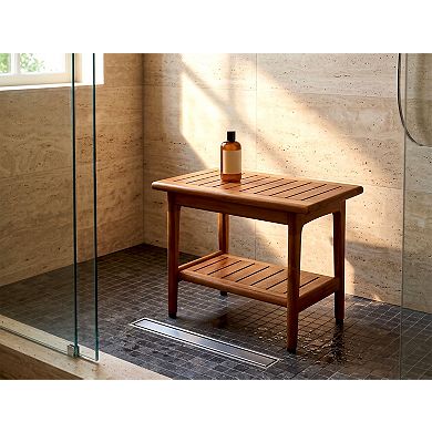 24" Maluku-Bjon Slatted Teak Shower Bench with Shelf