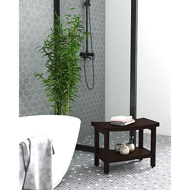 Patented 24" Sumba Mocha-Shield Teak Shower Bench with Shelf