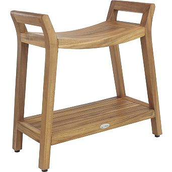 Patented Asia Ascend Teak Shower Bench with Elevated Height and Shelf